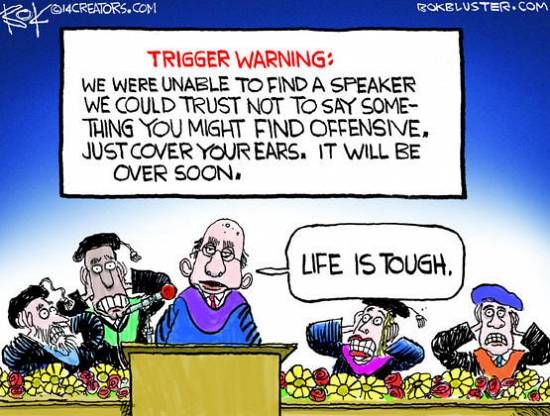 Cartoon: A speaker at a podium with a 